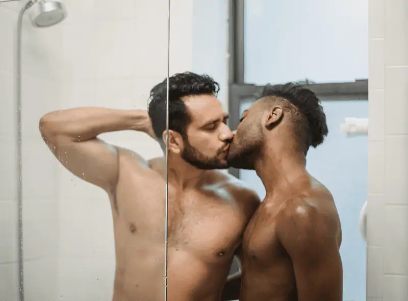 Two men in a sauna